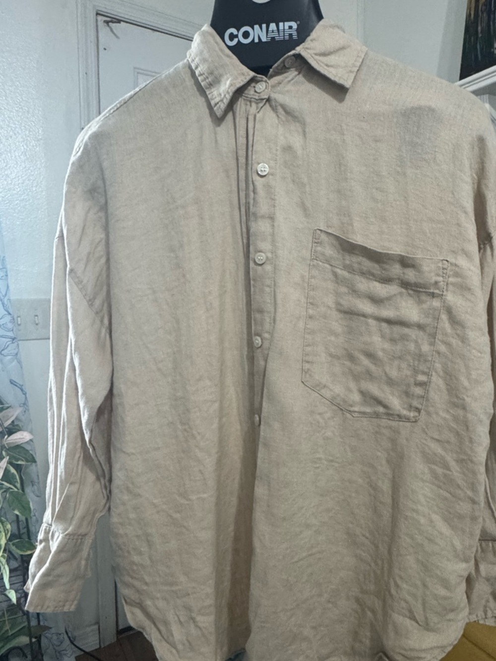 Zara Beige Button-Down Linen Shirt sz:XS